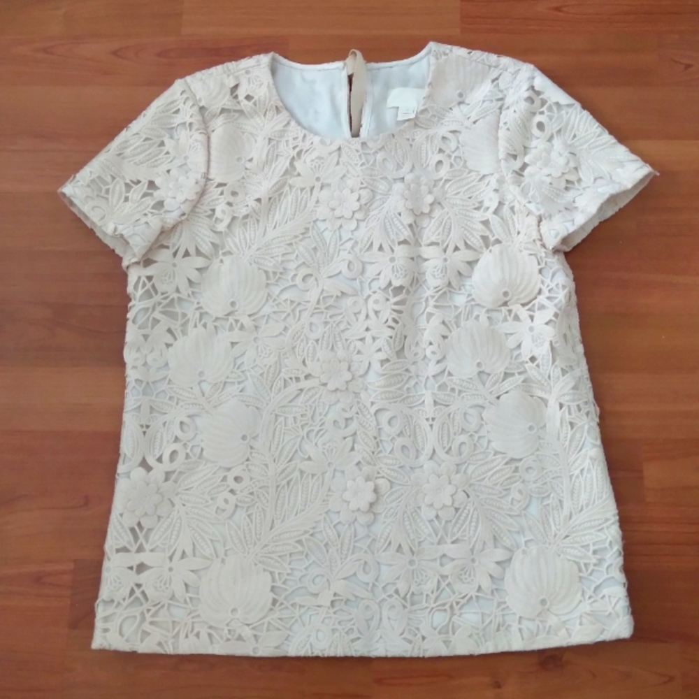 J. Crew Collection Cream Guipure Lace Silk Top